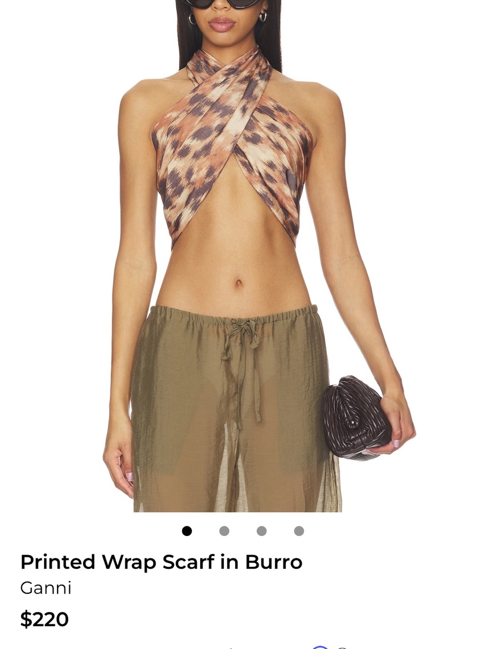 Ganni Cross-Wrap Scarf in Brown Multi Print